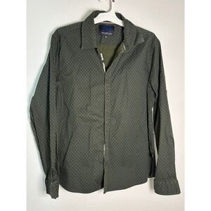 Collection by Michael Strahan Mens Olive Green Geometric Button Down Shirt Large